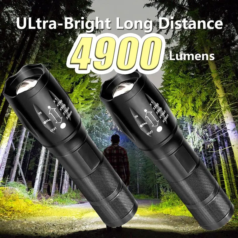 2 Pack Tactical Flashlights Torch 4900 Lumens Grade 5 Modes Waterproof Handheld for Camping Biking Hiking Outdoor Home Emergency Portable