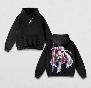 Fate/stay night Saber Graphic Hoodie & T-Shirt – Vintage Washed Oversized Heavy Cotton Pullover & Tee, Unisex Anime Streetwear Collector Drop