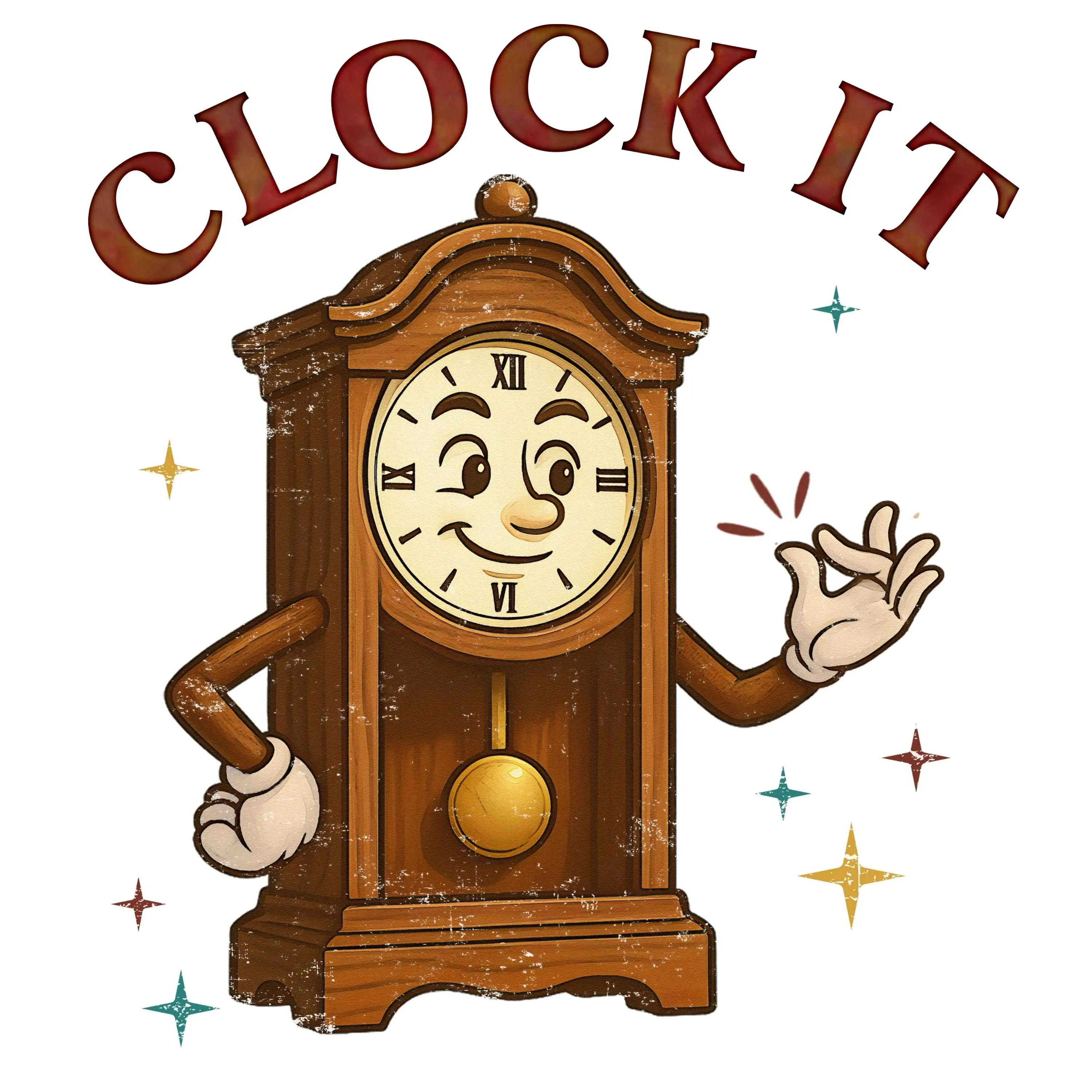 Vintage Clock IT - Wooden Pendulum Clock with Smiling Face and Roman Numerals for Home Decor