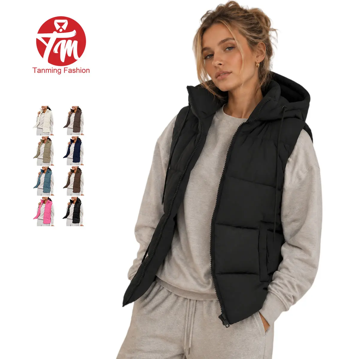 Tanming Lady's Basic Puffer Vest with Removable Hood, Front Zipper Closure, Lightweight Tops, Pockets for Casual Fall Winter Wear,summerwins,summeroutfits,vacationoutfits,beachoutfits,back to school,back to school shopping