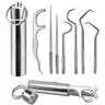 Stainless Steel Toothpick Pocket Set, Dental Floss Pick, Reusable Teeth Cleaning Tools Kit with Holder for Outdoor Picnic, Camping, Keychain Design, Travel Essentials (7PCS/Set)