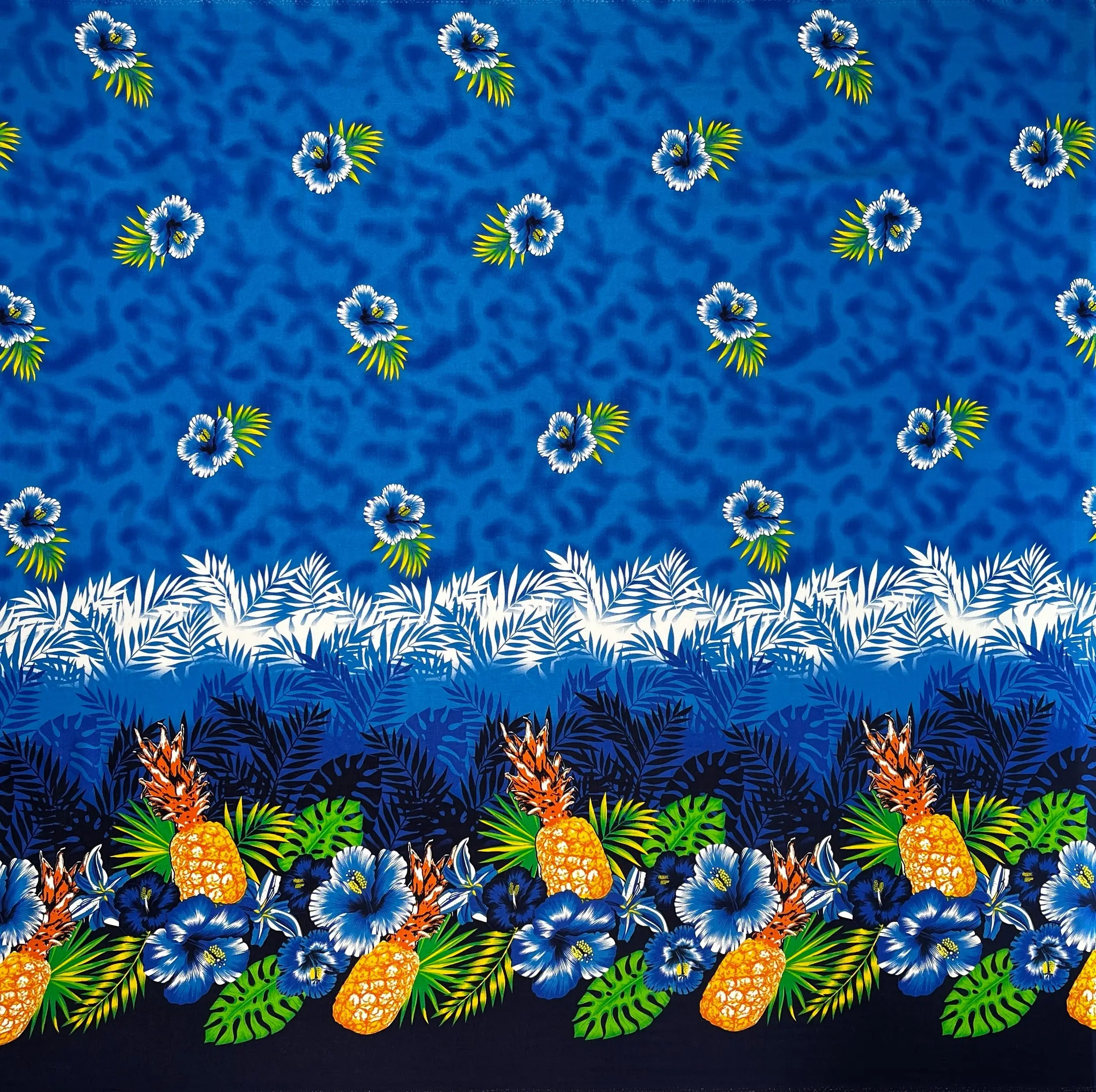 100% Rayon Barkcloth Weave Fabric - 36in x 45in Lightweight Floral Ocean-Tropical Print with Pineapple, Hibiscus, Tropical Leaves, Final Sale, Perfect for Sewing Projects, Pillows, Adorable Table Cloth, Throw Pillow, Per Yard