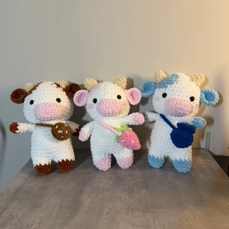Crochet Cow Plushie Amigurumi Handmade Craft Custom Gift