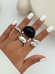 Bohemian Style Geometric Resin Rings Set, Fashionable Irregular Arc Design, Elegant Daily Wear Jewelry Gift for Women