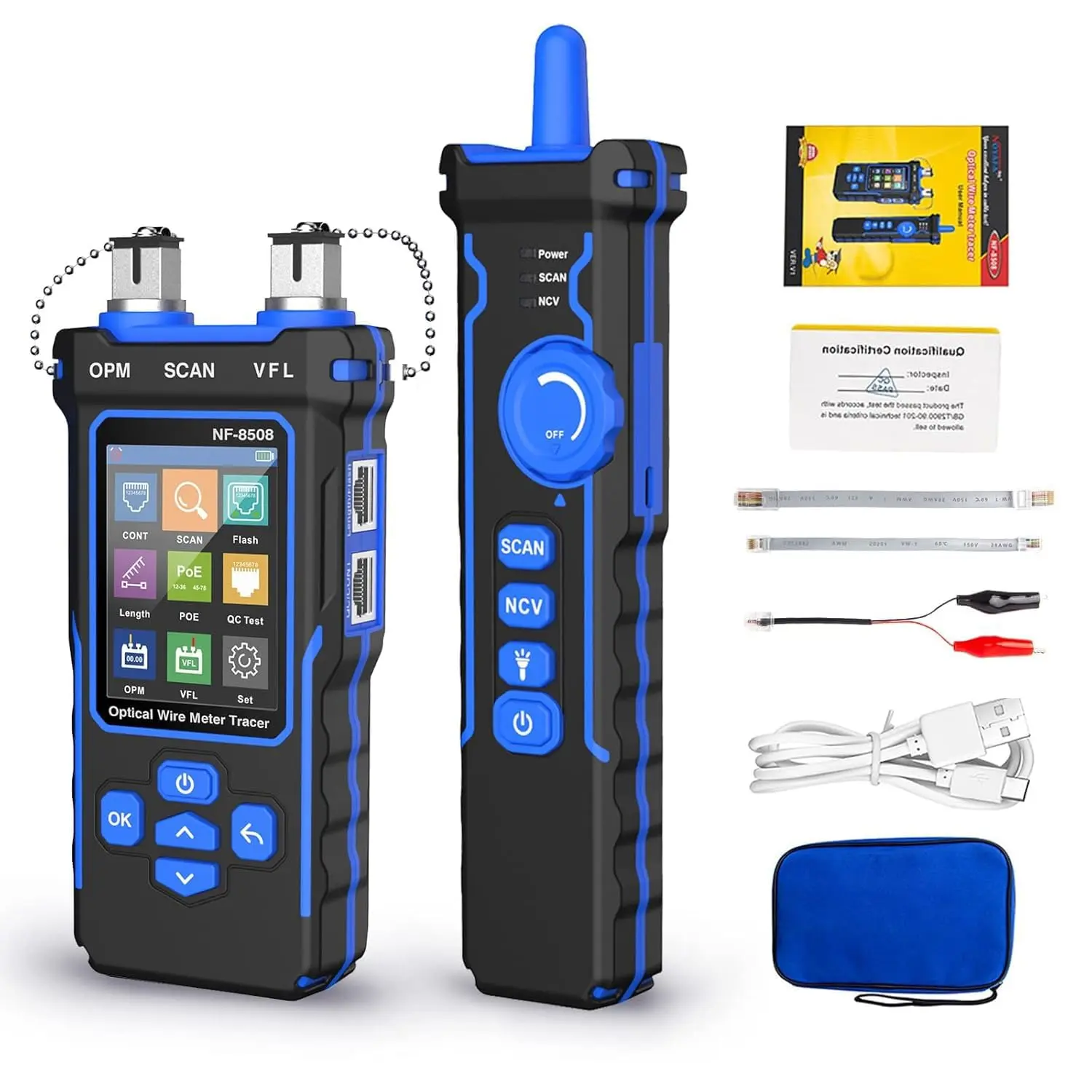 NF-8508 Cable Tracker Network Tester | RJ45 Wire Tracer with OPM, VFL, PoE Testing, CAT5/CAT6 Compatibility, 200M Length Test for Network Technicians, Cable Tracker Network Testers