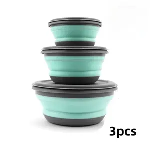 3pcs Foldable Bowls Portable Utensils Expandable Outdoor Compression Travel Camping Anti-Drop Lunch Box Set