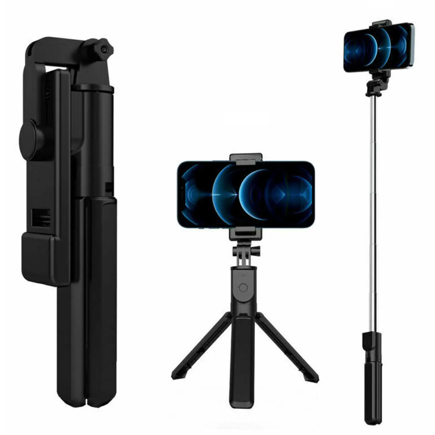 2-in-1 ABS Selfie Stick & Camera Stand - 680mm(H)/27in Adjustable Telescoping Tripod, 360° Rotation, Wireless Remote, Portable Desktop Travel Holder for Mobile Phones iPhone Samsung, Phone Tripod, Camera Phone Holders & Mounts