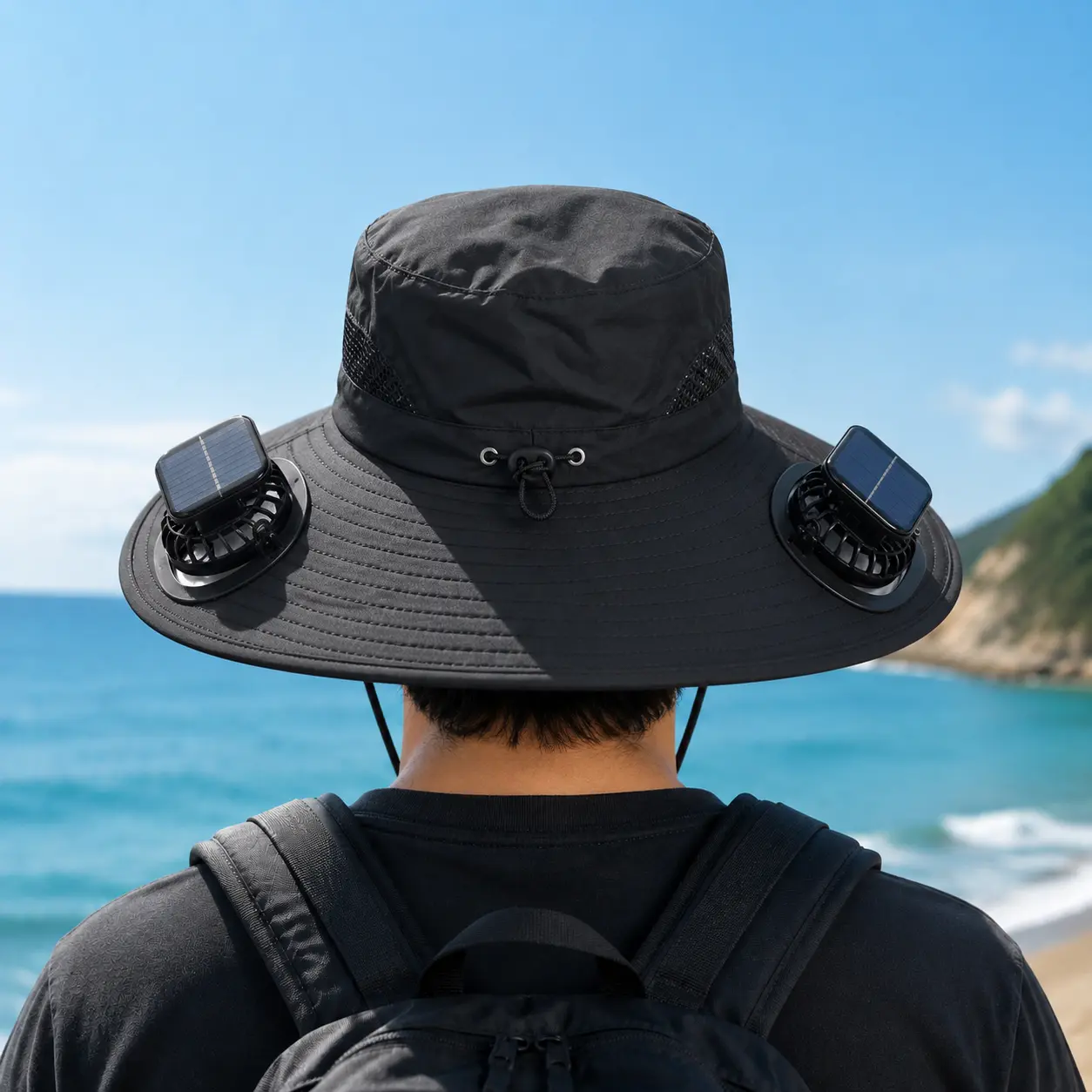 Unisex Solar-Powered Fan Bucket Hat - Wide-Brimmed, Adjustable, Windproof, USB Charging, 2 Built-in Fans, Ideal for Fishing, Beach Outings (Home Supplies Rain Cloths), Adjustable Hat, Solar Bucket Hat, Windproof Hat Gift