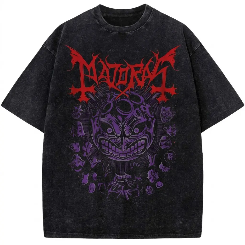 The Legend of Zelda Wash Majora's Mask Wash T-Shirt, Dark Fantasy Moon & Masks Acid  Graphic Tee, Perfect  Gift for Gamers