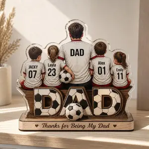 Personalized Soccer Dad Acrylic Plaque – Custom Football Dad Gift with K1ds Names, Jersey Numbers & Characters