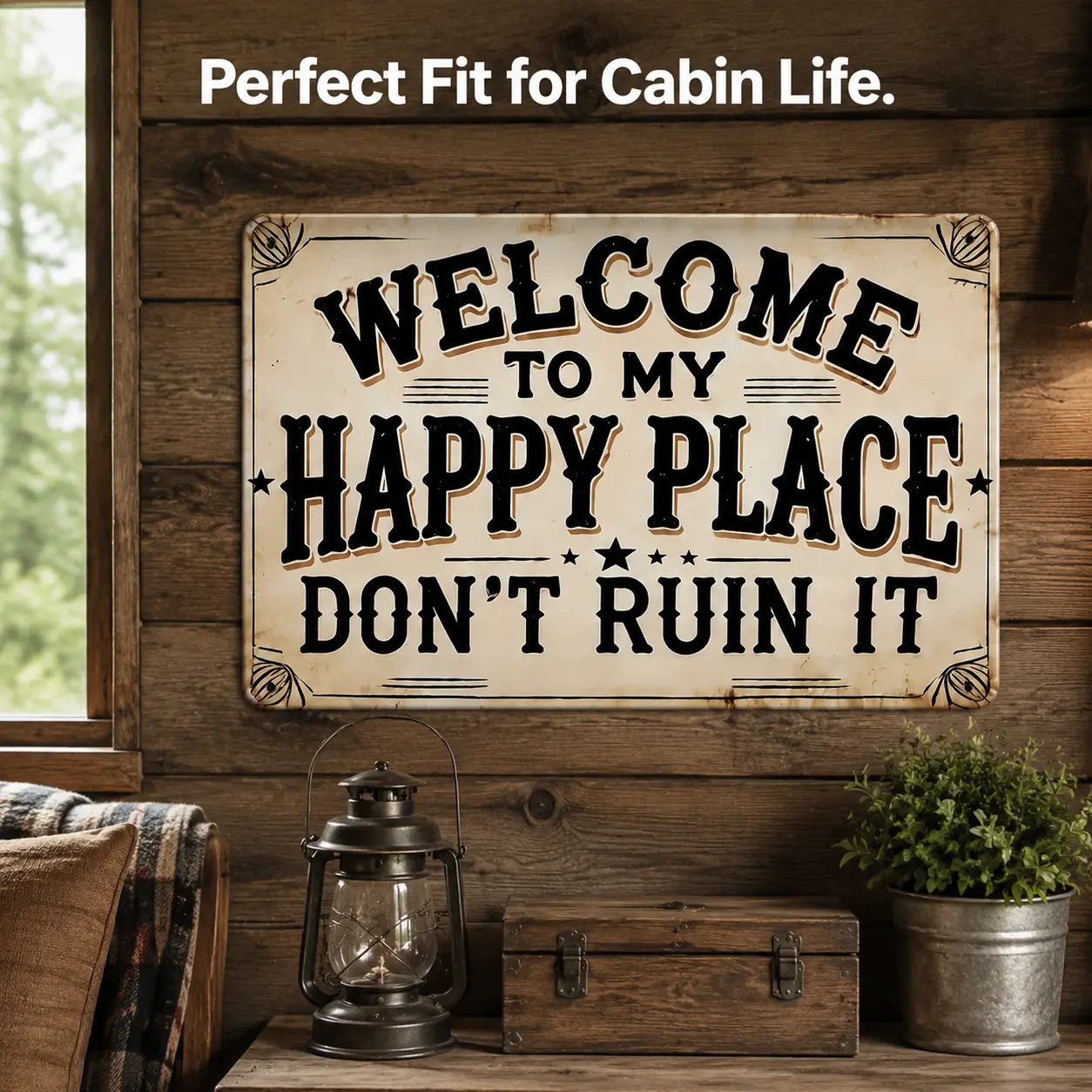 Welcome to My Happy Place Tin Sign, Vintage Home Decor Metal Sign Print Aesthetic Room Decoration for Home Bedroom Dorm Bathroom Wall Decor 8X12 inch
