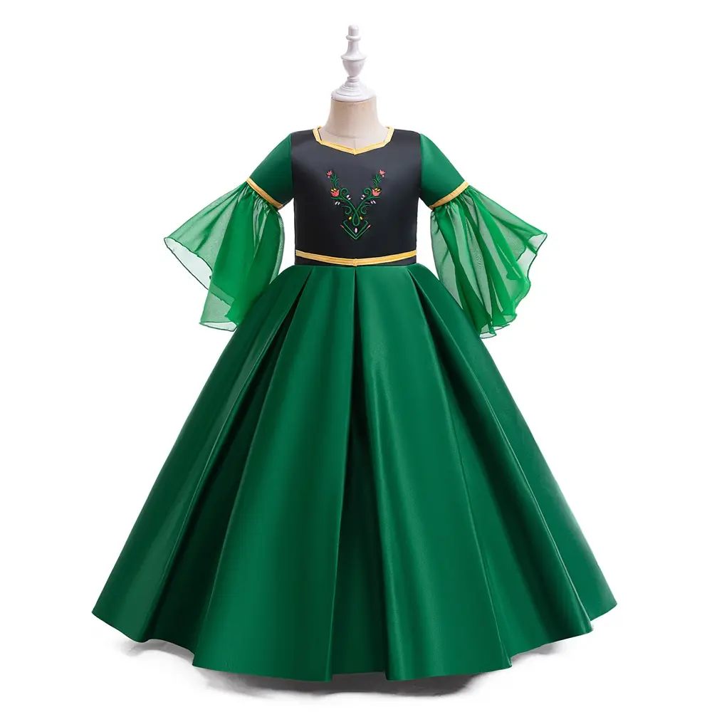 3-8Y Dark Green 1781 Cartoon Cosplay Costume Fancy Carnival Kids Clothes Print Performance Princess Theme Party Holiday Girls Ball Gown Children Cocktail Dress