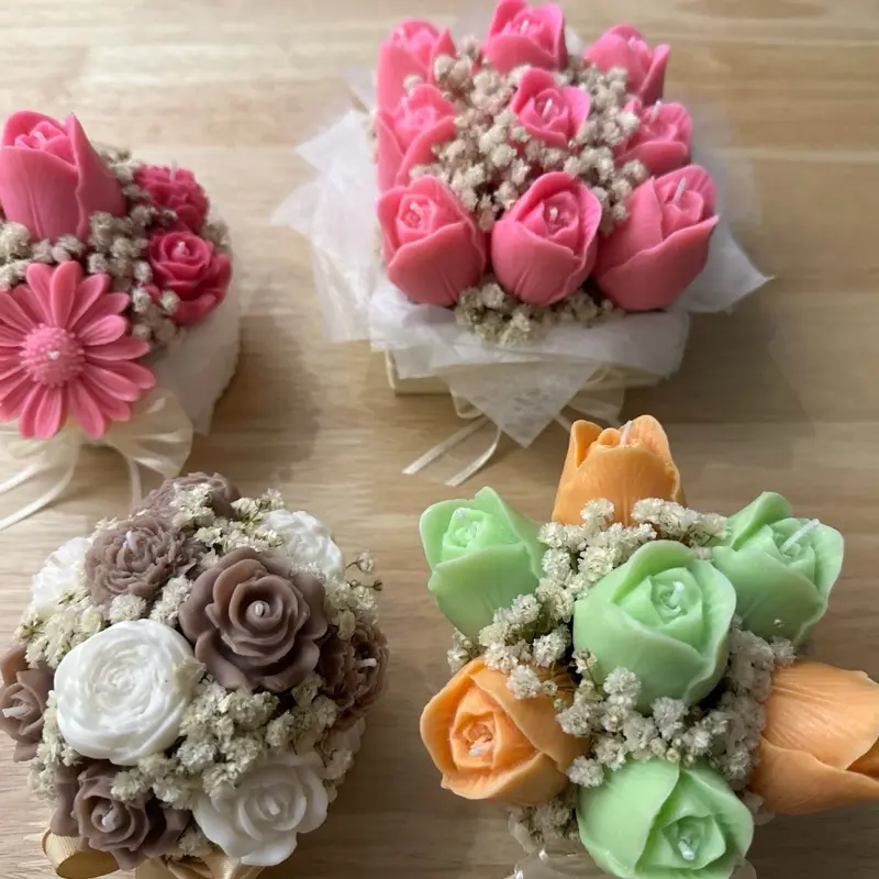 Mini Candle Bouquet, Small Decorative Floral Candle Arrangement for Home Table Centerpieces