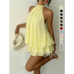 Women's Summer Fashion Party Halter Tie Back Mini Dress, Slim-Fitting Casual Elegant Short Sleeveless Dress for Home Outdoor City Style