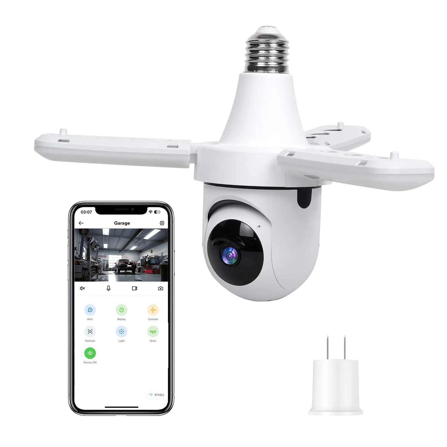 1080p 2.4Ghz Wireless Light Bulb Camera, Socket-Mounted & Ceiling-Mounted, LED Light Sensor, Infrared Night Vision, 2-Way Audio, Human Detection, Micro SD Compatible, Easy-Install Home Security Camera