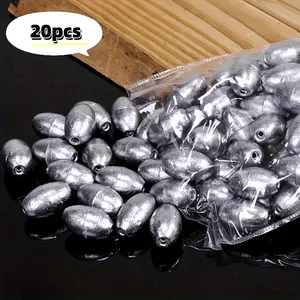 20 pcs Olive-Shaped Hollow Sinker Weights 2g - Iron Lead Alloy Fishing Sinkers with Groove for Sea Fishing, Long Casting, and Explosive Hook Setups - No Magnesium Rod/Flint Included Fishing Tackle, Fishing Accessories