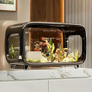 Desktop ecological aquarium with a panoramic view, available in multiple colors, featuring a modern and minimalist style. Suitable for home, office, living room, study desktop landscaping and decoration as a fish tank