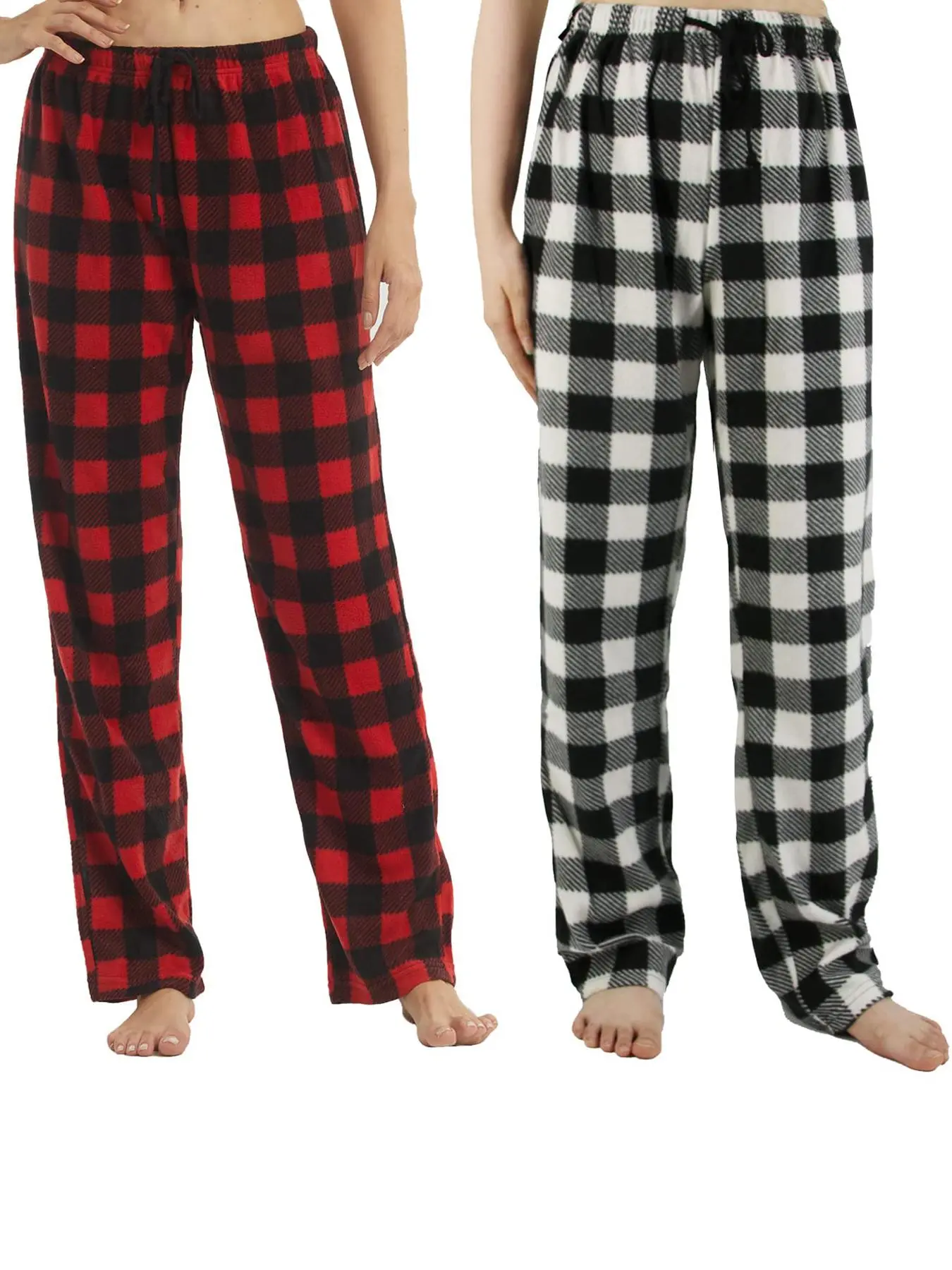 Women's Plaid Print Polar Fleece Pajama Pants, Comfy Tie Front Elastic Waist Sleep Trousers, Lady's Sleepwear & Loungewear, Casual Comfy Pajama, Casual Nightwear, Plaid Lounge Bottoms, Casual Home Loungewear