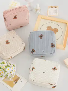 Cute Teddy Bear Design Small Square Bag, Velvet Storage Pouch, Mini Makeup Bag, Travel Portable Organizer, Holiday Gift, School Supplies