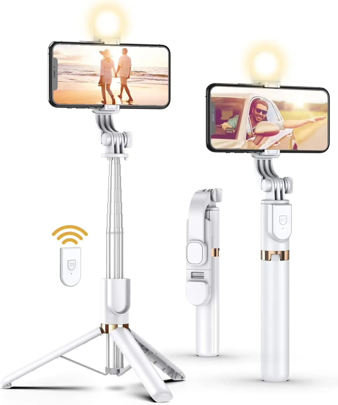 [New Deal] Selfie Stick Tripod Wireless Remote, 46'' LED Fill Light, 4-Point Support, Compatible with iPhone Models & Other Devices Connection Cellphone, Accessories, Mobile