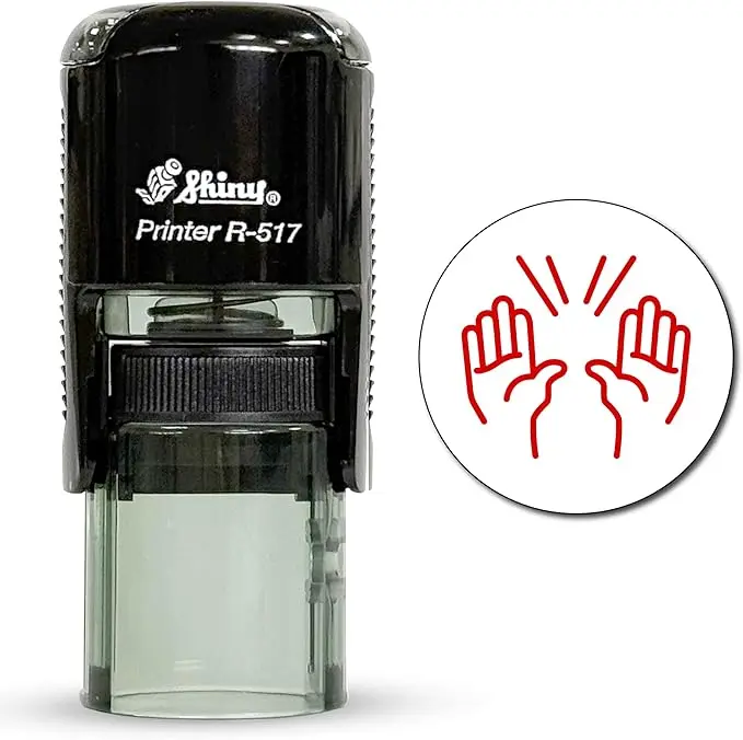 Office Praise Cheer Round Teacher Stamp, 11/16 inches, Built-in Stamp Pad, Easy Pad Release