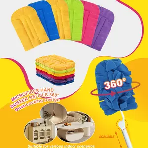 Reusable Duster Refills Compatible with Swiffer 360 Degree Hand Dusters - Heavy Duty Machine Washable Microfiber Cleaning Pads for Ceiling Fans, Blinds, Pet Hair & Furniture (6 Pack, Mixed Color)