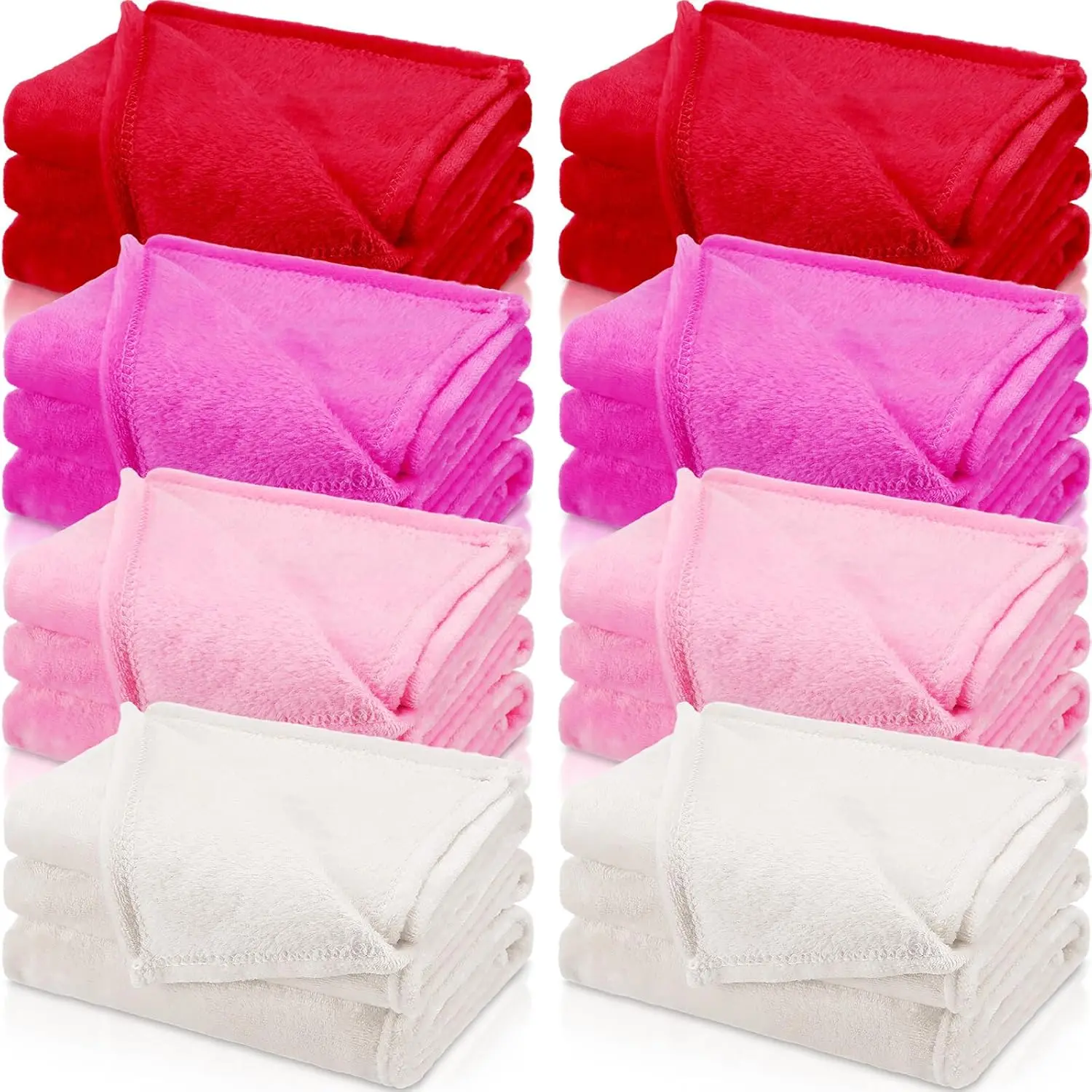 8 count Fleece Sleepover Blankets for Girls Soft Fuzzy Wedding Guest Throw Blanket Bulk Warm Flannel for  Slumber Movie Night Wedding(Red, Rose Red, , Beige)