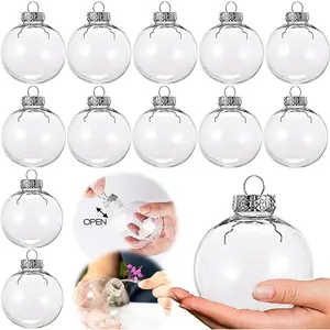 Set of 12 80MM DIY Clear Plastic Fillable Balls Ornament for Christmas, Halloween, Birthday, Wedding Crafts Party Decorations