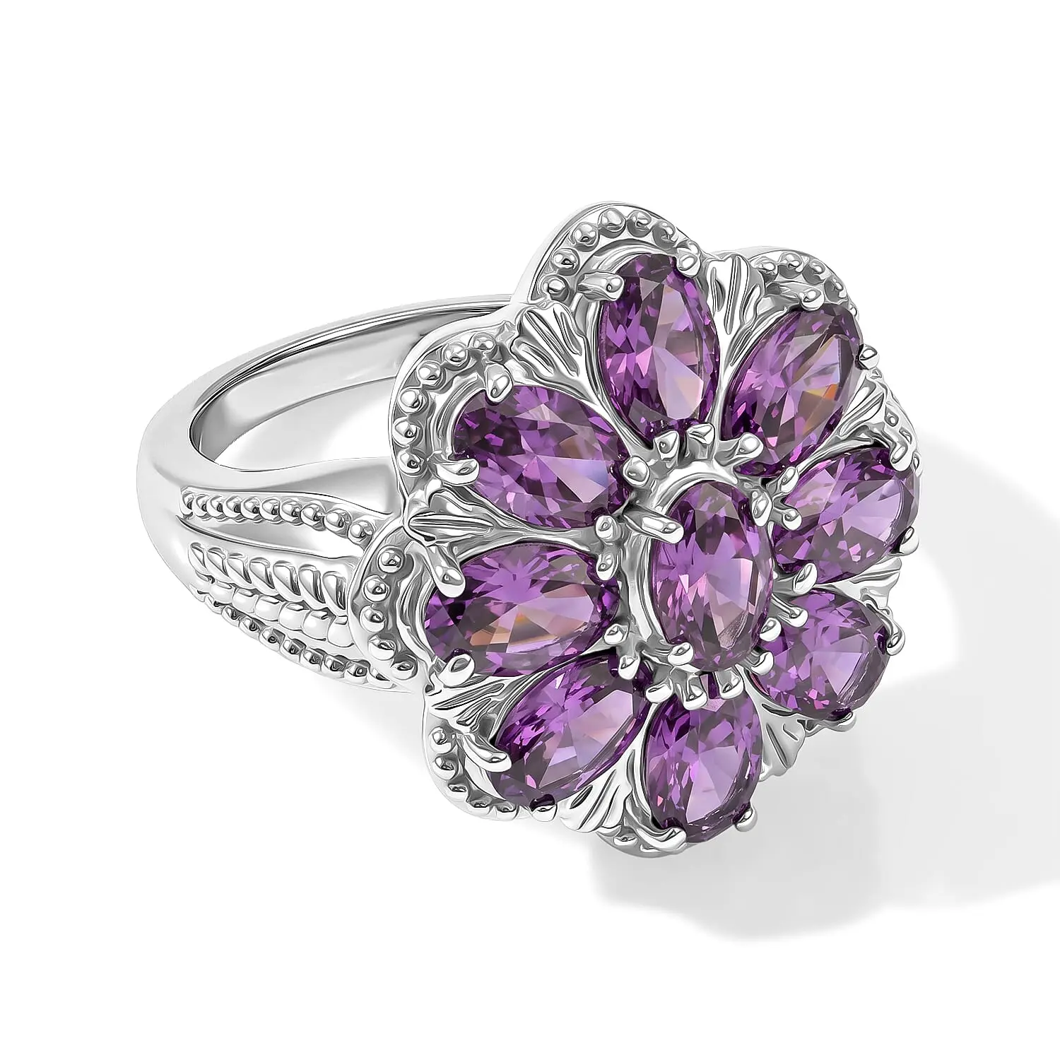 EverTrue Simulated Amethyst Color Diamond Ring in Stainless Steel (Size 10.0)
