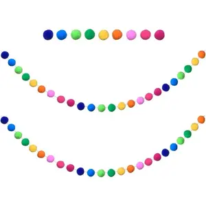 2 Pieces Ball Garland Colorful Pom Pom Garland 6.5 Feet Long 24 Balls Ball Garlands for Party Home Decoration