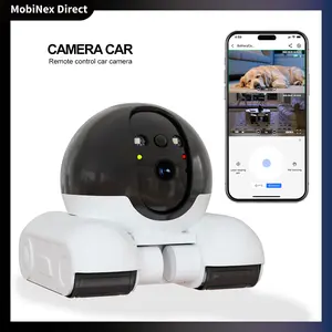 Movable Dual Lens Dual Screen Pet Robot 2.4 GHz WiFi Smart Home Security Camera P 360°/T 90° Rotation Monitoring Phone App 2 Way Audio Motion Detection Alerts Night Vision Cat Dog Camera