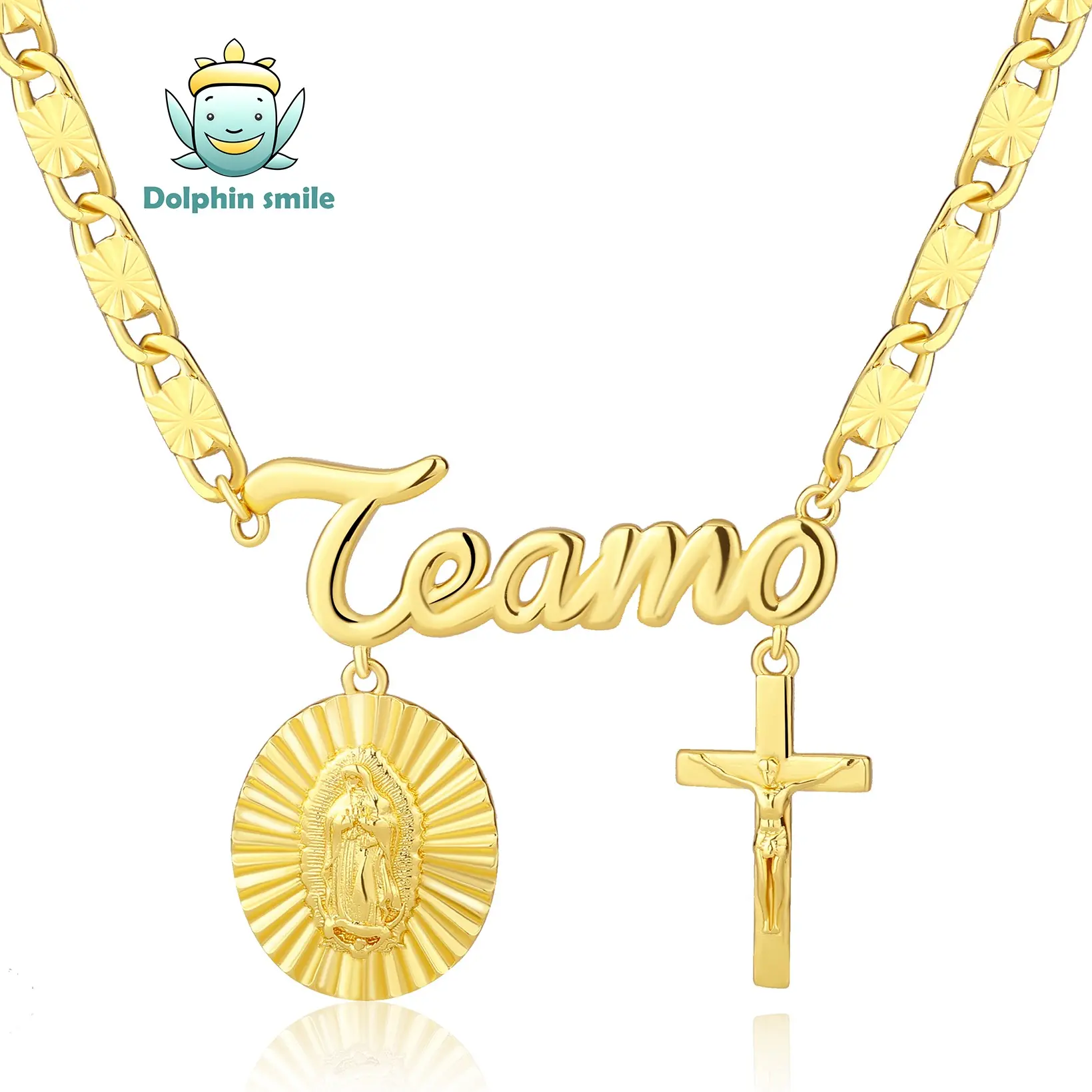 DolphinSmile Women's Spiritual Jewelry Set - Te Amo Pendant, Virgen de Guadalupe Charm, Virgen Mary Cross, San Judas Tadeo Bracelet