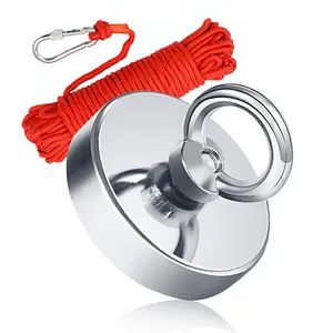 2.36"(60 mm) Fishing  Kit- 500lbs Large  Rare Earth Fish  Heavy Duty with 65ft Rope, Super Neodymium High Power  with Handle for Retrieving in Lake, Beach, Lawn(D60 Set)