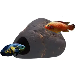 Cichlid Stone Decoration - Aquarium cave for Cichlids, Betta, Small Fish - Fish Tank Hideway Decor - Betta Toys Hideout Stones House (Magma Stone Large)