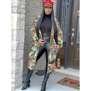 Women’s Camouflage & Letter Print Lapel Trench Coat, Casual Fashion Long-Sleeve Open-Front Coat for Everyday Outdoor Wear, Women’s Clothing for All Seasons, Outerwear gift??