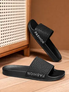 Men's PVC Slide Slippers with Decorative Letters, Comfortable All-Day Wear, Stylish One-Step Design, Perfect for Casual Daily Use Footwear