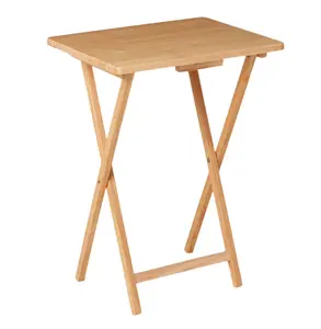 Folding TV Tray Table Rubberwood Natural 19 x 14.5 x 26 Indoor 1 Piece Portable & Compact Design