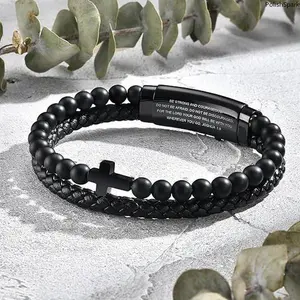 Women's Fashion Bible Verse Bracelet - Black Onyx Beads Cross Design, Inspirational Anniversary Jewelry Accessory
