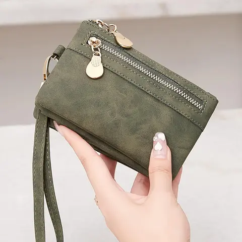 Vintage Small Wallet PU Leather Bifold Women's Short Wallet, Casual Portable Card Holder with Zip Coin Pocket, ID Window, Wrist Strap，Suitable for Thanksgiving, Christmas, and Valentine's Day, perfect for men's gifts