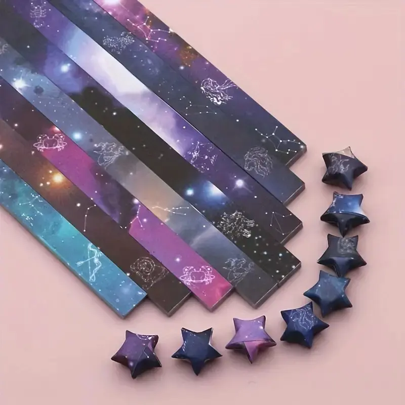 Gradual Star Origami Paper Strips, Foldable Print Paper, Dual-Sided Craft Paper for DIY Folding, Perfect for Handmade Projects, Decorative Origami Supplies, Paper Crafts, Art Craft Paper
