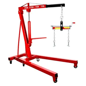 Engine Hoist with Load Leveler 2 Ton 4400 LBS Heavy Duty Alloy Steel Folding Cherry Picker Engine Hoist, Cherry Picker Shop Crane 2 Ton Engine Hoist, Engine Lift for Workshop Warehouse Garage