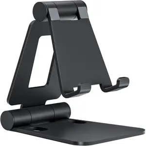 Dual Folding Cell Phone Stand, Fully Adjustable Foldable Desktop Phone Holder Cradle Dock Compatible with Phone 16 15 14 13 12 11 Pro Xs Xs Max Xr X 8, Nintendo Switch, All Phones Durable Landscape