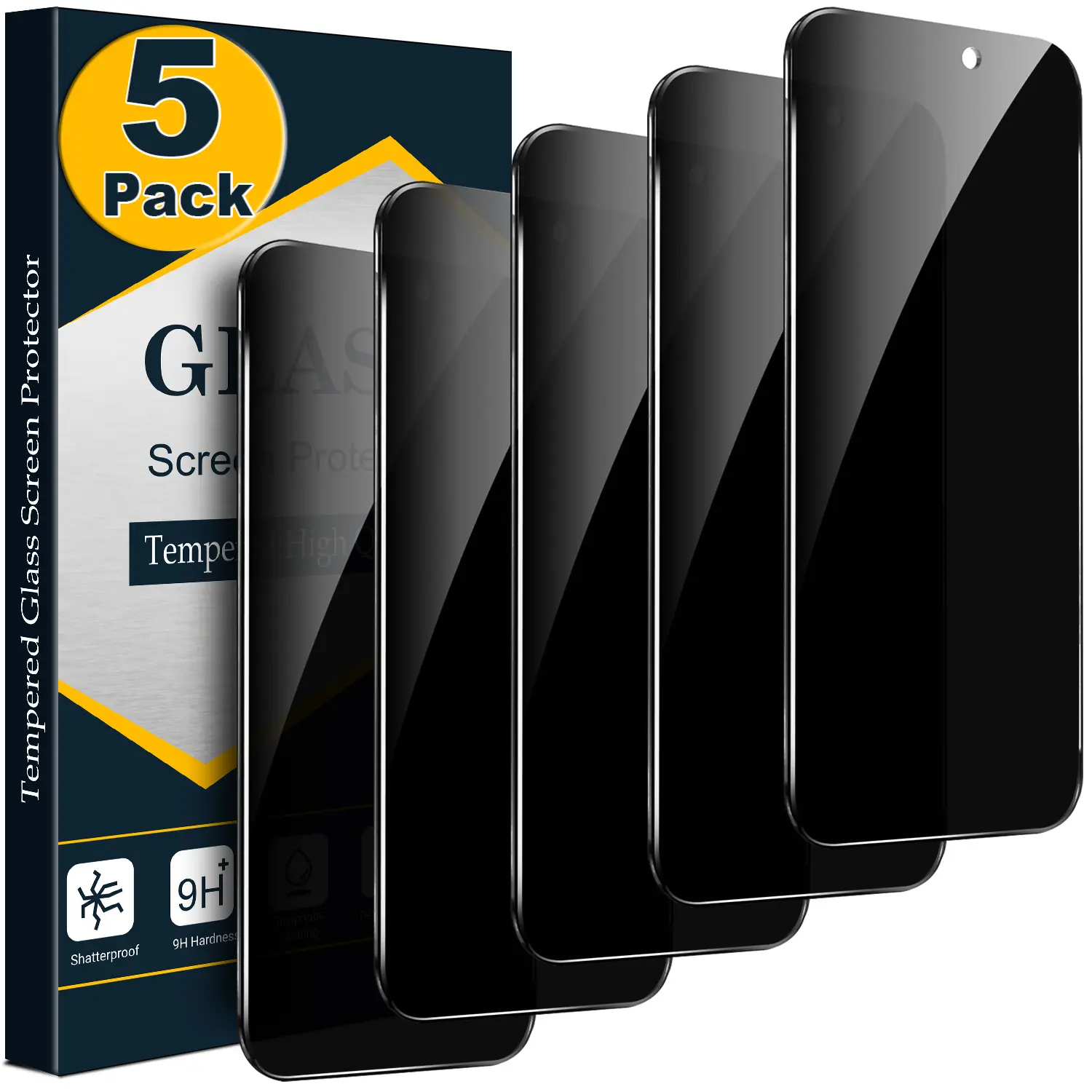 5 Pack Privacy Screen Protector for iPhone 17 16 15 14 13 12 11 Pro Max X XR 8 7 6 Plus SE, Anti Spy Tempered Glass Film, Bubble Free, Case Friendly