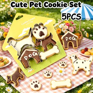 Cute Dog & Bone Stainless Steel Cookie Cutter 5-Piece Set, Durable Baking Molds for Cookies, Cakes and More