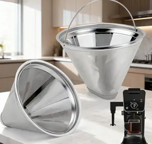 Reusable Coffee Filter Tea Separator 304 Stainless Steel Cone Drip Coffee Maker Filter with Handle Compact Design Easytouse Filter Highquality Mesh Sturdy Handle Brewing Accessory Coffee