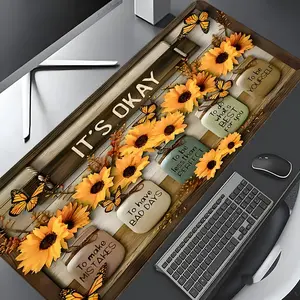 Sunflower & Letter Pattern Desk Mat, Rectangle Gaming Mouse Pad, Non-slip Rubber Pad, Decorative Desk Mat for Home Office, Desk Accessories
