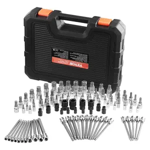 【Father's Day】VEVOR Bit Socket Set,  , 107-Piece SAE and Metric, Hex/Torx/External Torx/Tamper-Proof/Extra Long, S2 Alloy Steel and Cr-V Steel, 1/4 in, 3/8 in, and 1/2 in Drives, with Enhanced Storage Case, Hand Use