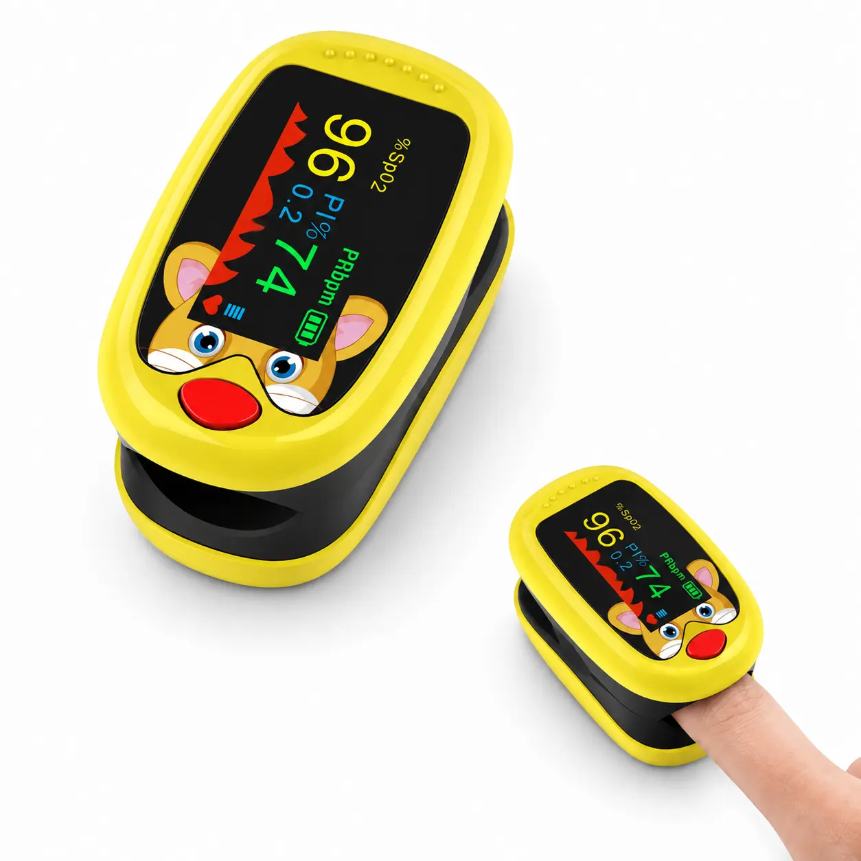 Yellow Cute Cartoon Fingertip Pulse Oximeter - USB Rechargeable, Portable Color Screen Device for Home Daily Use