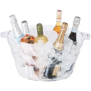 Acrylic Oval Party Tub - Clear Beverage Cooler With Handles, Works As Wine Cooler Beer Chiller, Ideal Ice Tub For Drinks, Suitable For Indoor Outdoor Parties Bars, 18.5" x 11"