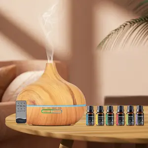 550ml Wood Grain Aroma Diffuser with Remote Control and Timer, Cool Mist Humidifier for Large Room, 6 Oil Set